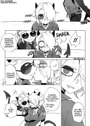 2demons comic english_text helltaker justice_(helltaker) noaharbre sunglasses tinted_eyewear translated yuri zdrada_(helltaker)