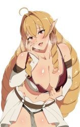 1girls big_breasts blonde_female blonde_hair breasts cock_hungry elf elinalise_dragonroad female horny hukii inviting_to_sex licking_lips looking_at_viewer mushoku_tensei mushoku_tensei:_isekai_ittara_honki_dasu solo