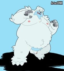 2022 anthro artur_oink balls beartic belly big_belly genitals hi_res male male_only moobs navel nintendo nipples overweight overweight_male penis pokemon pokemon_(species) pokemorph simple_background solo video_games white_body