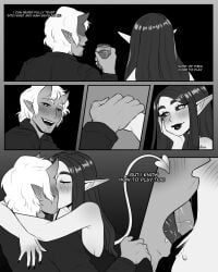 black_and_white charlotte_(succuboos) demon demon_girl demon_horns demon_tail drinking holding_hands incubus kissing lipstick long_hair pointy_ears seductive seductive_eyes seductive_look seductive_mouth seductive_smile sharp_teeth smiling succuboos succubus succubus_(male) tongue_kiss