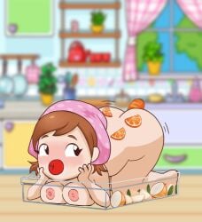 anal_insertion apple apple_in_mouth ass ass_shake ass_up capy_diem carrot carrot_in_ass cooking_mama edit edited flirting_look food_play happy mama_(cooking_mama) medium_breasts nintendo presenting