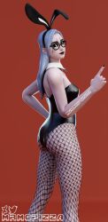 big_ass bunny_ears bunnysuit clothed fishnets glasses hertha_zahh mrmcpizza pose solo_female white_hair