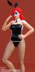 bclown_makeup big_breasts bunny_ears bunnysuit clothed clown clown_girl clussy fishnets fortnite mrmcpizza peekaboo_(fortnite) pose red_hair solo_female