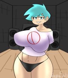 big_breasts blue_eyes blue_hair boyfriend_(fnf) boyfriend_(friday_night_funkin) female_boyfriend_(friday_night_funkin) female_only fnf friday_night_funkin gender_bender genderbent genderswap_(mtf) rule63 rule_63 shirt shirt_on sloppy_sab