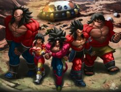 1girls 4boys bandage bardock black_hair black_hair_female black_hair_male breasts dragon_ball dragon_ball_gt dragon_ball_z elitenappa female female_saiyan fur goes_hard male male_saiyan nipples_covered pumpkin_(dragon_ball) red_fur saiyan saiyan_armor sandals seripa shirtless spaceship super_saiyan_4 tail toei_animation toma_(dragon_ball) toteppo wasteland