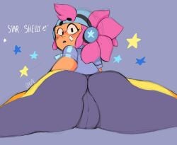 1girls big_ass brawl_stars cap daonguen headphones horny leg-split legs_held_open pink_hair pussy shelly_(brawl_stars) star_shelly tight_clothing yo