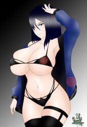 aqua_eyes big_breasts bikini black_bikini blue_hair console-tan dreamcast dreamcast-tan huge_breasts jacket micro_bikini noir-black-shooter race_queen short_hair