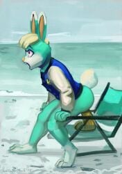 1boy absurd_res animal_crossing anthro beach bottomless chair clothed clothing dildo dildo_chair furniture genitals hi_res lagomorph leporid male male_only mammal masturbation nintendo penis rabbit seaside sex sex_toy solo solo_male toisanemoif video_games