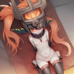 1girls ai_generated bereft blush bondage bound collar cute cute_fang feet female female_only helmet imp imp_midna midna naked navel nipples orange_hair pointy_ears pussy red_eyes restrained sitting slave solo stable_diffusion the_legend_of_zelda twilight_princess yellow_sclera