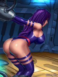 arms_held_back asian_female ass betsy_braddock bubble_butt elizabeth_braddock large_breasts leotard long_hair marvel marvel_comics psylocke purple_hair restrained side_view straight_hair svoidist voluptuous x-men