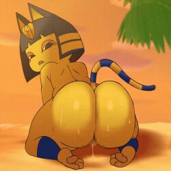 animal_crossing animated ankha ankha_(animal_crossing) anthro anus censored clothing divine_wine domestic_cat egyptian_clothing eyeshadow felid feline felis female fur looking_back makeup mammal narrowed_eyes nintendo nude solo spread_anus spreading twerking vampiranhya_(artist) video_games yellow_body yellow_fur