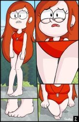 barefoot comic disney disney_channel disney_xd feet gravity_falls need_to_pee omorashi one-piece_swimsuit red_one-piece_swimsuit red_swimsuit straight_hair swimsuit swimwear tagme wendy_corduroy whistle whistle_around_neck yellowzonemx