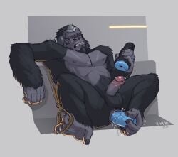 anal boner erection gay glasses male_only nude overwatch penis rneves_069 simple_background solo tagme teeth tuskyrayan video_games winston_(overwatch)