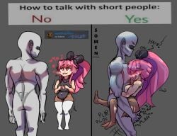 1boy 1boy1girl 1girls ass ass_grab belly belly_button big_ass big_butt big_dom_small_sub boob_window chubby chubby_female curvy curvy_female grey_body heart heart-shaped_pupils hearts_around_head how_to_talk_to_short_people huge_ass legwear male male/female medium_breasts meme original_character penetration pink_eyes pink_hair short_stack shortstack sideboob simple_background size_difference smaller_female somen somena_(somen) sound_effects tagme underwear