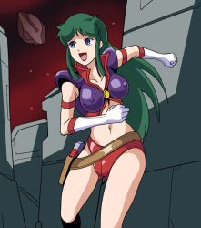 anpryona green_hair part_of_a_set red_panties reika_kirishima smiling tagme time_gal walking_away