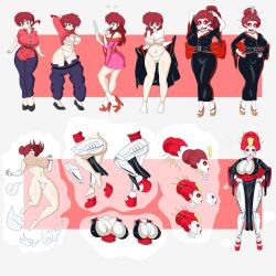 ass_expansion body_modification breast_expansion daywalkerrl female flats hair_color_change hair_growth high_heels huge_ass huge_breasts lip_expansion ranma-chan ranma_1/2 ranma_saotome robot_girl robotization thick_thighs thigh_expansion transformation transformation_sequence wide_hips