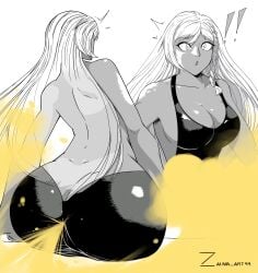 !! 1girls ass_cleavage big_ass big_butt braid butt_crack cleavage fart fart_cloud fart_fetish farting katahara_sayaka kengan_ashura open_mouth rear_view solo_female uncolored zaina_art99