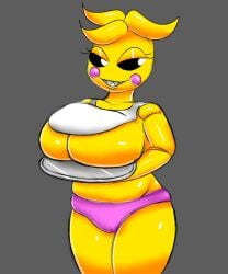 1girls animatronic breasts_on_tray cameltoe chicken female five_nights_at_freddy's five_nights_at_freddy's_2 kriptido no_nipples pink_panties platter robot scottgames source_request toy_chica_(fnaf) tray yellow_skin