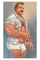 1boy alcohol bear_(body_type) beard_stubble beer beer_can belly belly_hair biceps blue_eyes body_hair briefs brown_hair bruteandbrawn bulge bulge_through_clothing celebrity chest_hair chubby cigarette daddy david_harbour digital_media_(artwork) dilf dilfcolor facial_hair jim_hopper lidded_eyes light_skin looking_at_viewer male male_nipples male_only male_pubic_hair manly masculine mature_male musclegut muscles muscular_male mustache netflix open_shirt patreon pecs realistic seductive_look shiny_skin sideburns smoke smoke_trail smoking solo standing stranger_things stubble testicles thick_penis thick_thighs treasure_trail underwear underwear_bulge white_underwear