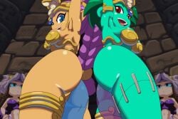 4girls animated ass bard-bot blue_eyes breasts dancer_rottytops dancer_shantae dancing gif green_hair harem_outfit long_hair metal_bikini multiple_girls purple_hair red_eyes rottytops shantae shantae_(character) short_hair smooth_skin