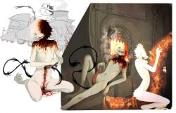 2025 4_toes animal_genitalia animal_humanoid avian avian_humanoid black_tail blep blood blush bodily_fluids creepy crown digital_drawing_(artwork) digital_media_(artwork) dot_eyes drooling ember_(jejejunum) erection feet fire furnace genital_mutilation genital_slit genital_torture genitals glistening glistening_genitalia glistening_penis gore headgear hellmouth_(jejejunum) hi_res humanoid jejejunum kneeling male male_humanoid masochism mechanophilia metal multiple_images mutilation mythological_avian mythological_bird mythological_creature mythological_firebird mythology non-human non-human_only nude_humanoid nude_male pain penis phoenix_humanoid pipe ribs rust saliva self-harm simple_eyes skinny_humanoid skinny_male slit_penis smile solo spirit split_color stab steam tail tail_tuft tapering_penis tears_of_pain toes tongue tongue_out train tuft unusual_penis vehicle