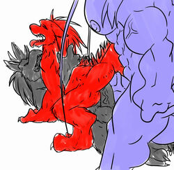 anal anal_sex balls claws danandnite double_anal dragon erection fangs gay male nude on_back penetration penis reptile scalie sex sketch standing tail threesome tongue twile