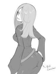 1girls ass ass_focus big_ass curvy_figure dress female female_only little_witch_academia looking_back sharp_teeth sucy_manbavaran witch witch_hat