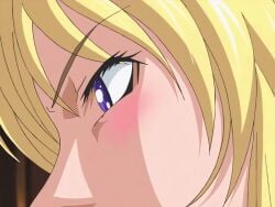 00s 1girls 2001 animated animated anime_screenshot bible_black bible_black_night_of_the_walpulgiss blonde_hair blush female implied_fellatio minase_taki oral purple_eyes saeki_kaori straight tagme uncensored