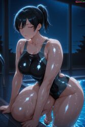 1girls ai_generated amagami ass bangs big_ass big_breasts black_hair bra breasts child_bearing_hips cleavage collarbone curvaceous curvy curvy_body curvy_female curvy_figure curvy_hips deep_skin female gray_eyes hi_res high_quality high_resolution highres hourglass_figure huge_ass long_hair mature mature_female night night_sky one-piece_swimsuit paid_reward_available ponytail pool poolside school_swimsuit shiny_skin skindentation soft_breasts sweat sweating swimsuit thick_thighs tsukahara_hibiki velutinx visible_breath voluptuous voluptuous_body voluptuous_female watermark wet wet_body wet_clothes wet_hair wet_skin wide_hips