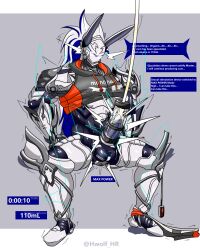 1boy 4:5 dildo dildo_vibrator ejaculation english_text fate/grand_order fate_(series) genitals hi_res humanoid hwolfhr machine male male_only minamoto_no_tametomo_(fate) not_furry penis penis_pump robot robot_humanoid sex_toy solo sportswear text type-moon vibrator