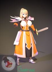 3d big_breasts blonde_hair darkness_(konosuba) gamer126i kabalmystic_(style) kono_subarashii_sekai_ni_shukufuku_wo! konosuba ponytail sfm source_filmmaker sword yellow_clothes