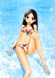 1girls 2000s 2008 asian bikini black_hair blush dark_eyes female kitsu_chiri light-skinned_female light_skin long_hair looking_at_viewer sakebuotoko sayonara_zetsubou_sensei shocked shocked_expression solo source_request swimsuit water