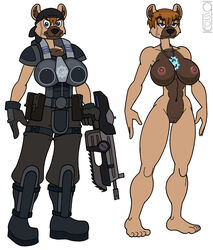 armor before_and_after breasts canine cosplay female furry gears_of_war greg_panovich gun necklace nude pussy soldier toes weapon