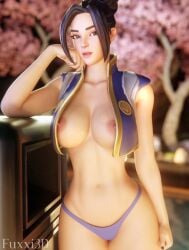 abs black_hair boobs_out breasts breasts breasts_out brown_hair brunette_female brunette_hair collarbone fortnite fuxxi3d hime_(fortnite) jacket jacket_on_shoulders jacket_only jacket_open jacket_partially_removed naked naked_female painted_nails panties perfect_body perfect_boobs perfect_legs skinny skinny_female