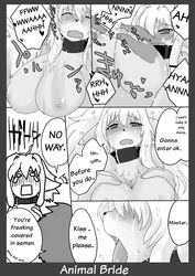 animal_bride anthro black_and_white blush breasts canine collar comic cum canine female grope hair heart heat human in_heat male monochrome straight sweatdrop teasing translated â™¥