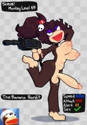 1futa anthro ape_escape areola balls big_breasts big_penis black_eyes breasts brown_body brown_fur brown_hair checkered checkered_background choker eyelashes eyeshadow front_view fur futa_only futanari genitals grey_background hair hand_behind_head haplorhine hi_res jewelry makeup mammal monkey navel necklace nipples nude on_one_leg open_mouth open_smile pattern_background pink_areola pink_nipples ponytail primate purple_eyeshadow simple_background skull_accessory slightly_chubby smile solo somescrub sony_corporation sony_interactive_entertainment standing tan_body tan_fur text thick_thighs wide_hips
