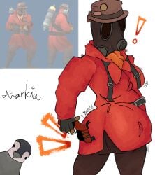 ! aaanarkia artist_name ass big_ass big_butt bird clothed clothing fat_ass fempyro gas_mask hat huge_ass original_artwork penguin pyro_(team_fortress_2) reference_image signature team_fortress_2