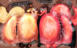 absurd_res anthro areola ash_(void_dew) ass ass_to_ass bandage bandage_on_face beanie big_areola big_breasts big_butt blonde_hair bodily_fluids bottomwear breast_squish breasts breasts_frottage brown_hair bumbsspaceship clothed clothing clothing_lift dialogue dress duo ear_piercing eeveelution excessive_sweat eyewear female flareon fluffy fluffy_tail gem generation_1_pokemon glasses hair hat headgear headwear hi_res huge_areola huge_breasts huge_butt hyper hyper_butt imminent_oral jewelry legwear looking_at_viewer musk musk_cloud musky_butt neck_tuft necklace nintendo nipples open_mouth pearl_(gem) pearl_necklace piercing pokemon pokemon_(species) puffy_nipples reptile scalie shirt shirt_lift shorts simple_background snake speech_bubble squish steam stockings sweat sweat_string sweatdrop sweaty_breasts sweaty_butt tail talking_to_viewer thick_thighs topwear torn_clothing torn_legwear torn_stockings tuft undressing vypha_(bumbsspaceship) watermark wristband