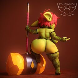 1:1 3d_(artwork) 4_fingers 4_toes amber_eyes areola ass belly big_breasts big_butt big_ears biped blush breasts choker clothed clothing digital_media_(artwork) ear_piercing ear_ring fantasy female female_humanoid fingers giant_hammer gloves goblin goblin_female green_body hair hammer handwear hi_res holding_object holding_weapon humanoid jewelry lace lace_stockings legwear lingerie maul mina_(palewdasarts) necklace nipple_piercing nipples oversized_weapon paladin palewdas_arts piercing red_hair ring_piercing short_stack shortstack slightly_chubby solo stockings tagme thick_thighs toes tongue tongue_out tools weapon