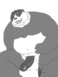 1boy balls fat male male_only monochrome mugsaith nude obese panda penis sketch solo