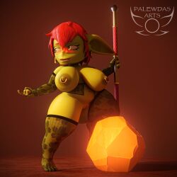 1:1 3d_(artwork) 4_fingers 4_toes amber_eyes areola ass belly big_breasts big_butt big_ears biped blush breasts choker clothed clothing digital_media_(artwork) ear_piercing ear_ring fantasy female female_humanoid fingers genitals giant_hammer gloves goblin goblin_female green_body hair hammer handwear hi_res holding_object holding_weapon humanoid jewelry lace lace_stockings legwear lingerie maul mina_(palewdasarts) necklace nipple_piercing nipples oversized_weapon paladin palewdas_arts piercing red_hair ring_piercing short_stack shortstack slightly_chubby solo stockings tagme thick_thighs toes tongue tongue_out tools vulva weapon