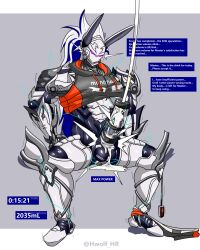 1boy 4:5 dildo dildo_vibrator ejaculation english_text fate/grand_order fate_(series) genitals hi_res humanoid hwolfhr machine male male_only minamoto_no_tametomo_(fate) not_furry penis penis_pump robot robot_humanoid sex_toy solo sportswear text type-moon vibrator