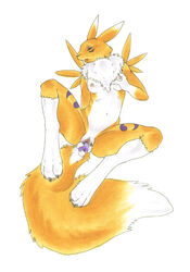 anthro blue_eyes breast_fondling breasts canine claws darkravenstear digimon digitigrade dildo female fondling fox fur furry hindpaw insertion markings masturbation neck_ruff nipples nude paws penetration pussy renamon sex_toy solo vaginal_penetration white_fur yellow