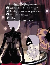 2girls ass bath bathing bathing_together black_skin dialogue english_text female female_only hollow_knight hollow_knight:_silksong hollow_knight_(franchise) hornet_(hollow_knight) lace_(hollow_knight) nude shantysixix team_cherry text wet white_skin yuri