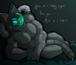 2025 anthro big_muscles big_penis biped black_background bodily_fluids boltage byte_(deuzion) domestic_cat felid feline felis gay genital_fluids genitals grey_body grey_skin hi_res huge_cock inviting_to_sex inviting_viewer leaking_precum machine male mammal masculine muscular muscular_anthro muscular_male nude_anthro nude_male penis precum robot simple_background smug_face solo tube vein veiny_penis visor