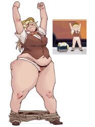 1girl 1girls adventure_time adventure_time:_fionna_&_cake big_ass canon canonical_scene chubby chubby_female fat female female_focus female_only fionna_and_cake fionna_campbell fionna_flashing_the_queen_of_ooo fionna_the_human_girl nintenpeaches panties pants reference_image solo solo_female solo_focus yellow_hair