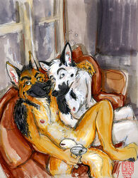 2boys alcohol canine drink drunk furry furry_only gay german_shepherd java male male_only martini mudshark nipples nude penis sheath sketch tex