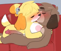animal_crossing anthro big_penis blush breasts brother_and_sister brown_body brown_fur brown_hair canid canine canis closed_eyes crushpepper digby_(animal_crossing) domestic_dog erect_nipples female french_kissing fur genitals hair half-erect hi_res huge_cock humanoid_genitalia humanoid_penis imminent_incest imminent_sex incest inside isabelle_(animal_crossing) kissing male male/female mammal nintendo nipples nude penis tail tail_motion tailwag tongue yellow_body yellow_fur