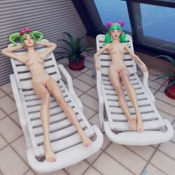 2girls breasts feet female fortnite giocamolly lying nude oiled_skin pussy tropical_punch_zoey wet_skin zoey_(fortnite)
