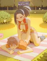 1boy 1futa 2025 ai_generated anal artist_name black_hair blush boku_no_hero_academia breasts bust chest cleavage futa_on_male futanari hair_pulled_back hi_res high_quality high_resolution highres momo_yaoyorozu my_hero_academia novalust patreon patreon_username stable_diffusion watermark